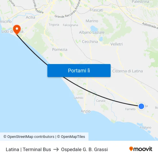 Latina | Terminal Bus to Ospedale G. B. Grassi map