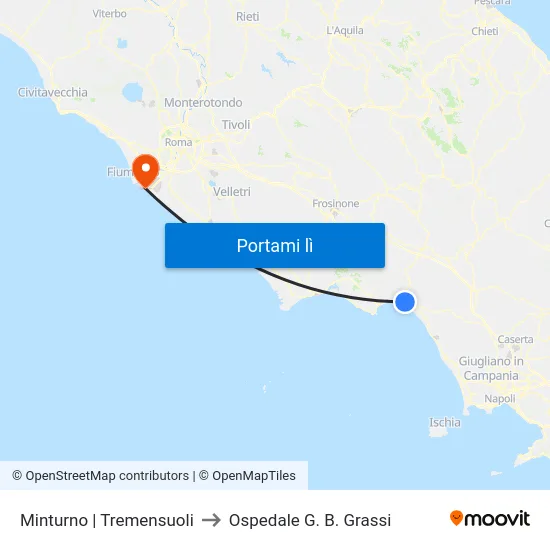 Minturno | Tremensuoli to Ospedale G. B. Grassi map