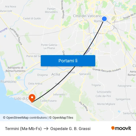 Termini (Ma-Mb-Fs) to Ospedale G. B. Grassi map