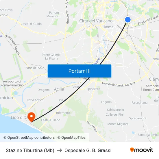 Staz.ne Tiburtina (Mb) to Ospedale G. B. Grassi map