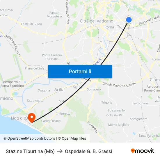 Staz.ne Tiburtina (Mb) to Ospedale G. B. Grassi map