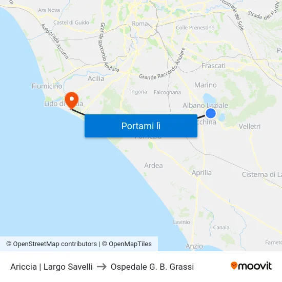 Ariccia | Largo Savelli to Ospedale G. B. Grassi map