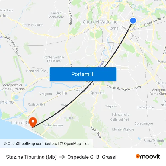 Staz.ne Tiburtina (Mb) to Ospedale G. B. Grassi map