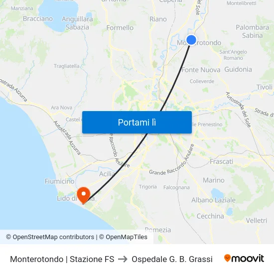 Monterotondo | Stazione FS to Ospedale G. B. Grassi map