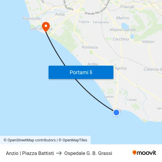 Anzio | Piazza Battisti to Ospedale G. B. Grassi map
