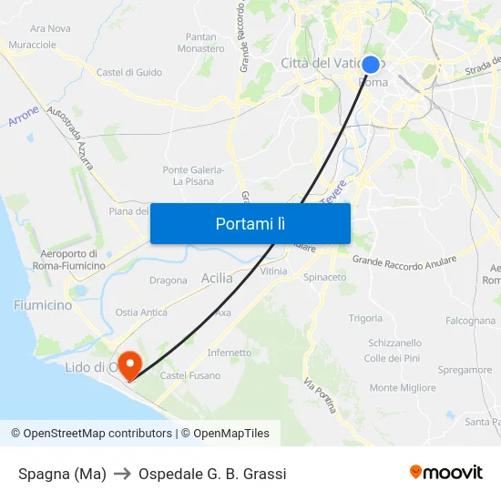 Spagna (Ma) to Ospedale G. B. Grassi map