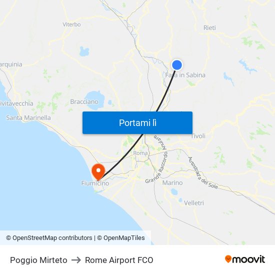 Poggio Mirteto to Rome Airport FCO map