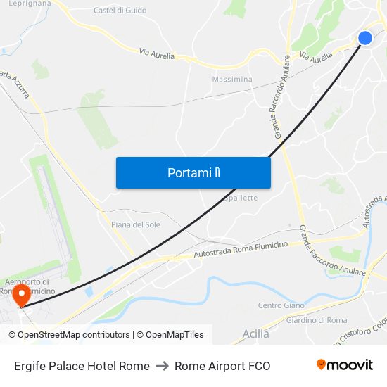 Ergife Palace Hotel Rome to Rome Airport FCO map