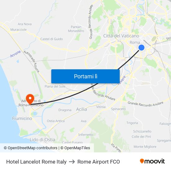Hotel Lancelot Rome Italy to Rome Airport FCO map