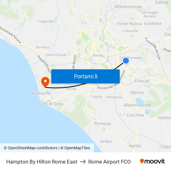 Hampton By Hilton Rome East to Rome Airport FCO map