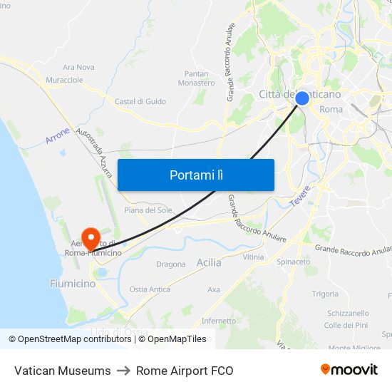 Vatican Museums to Rome Airport FCO map