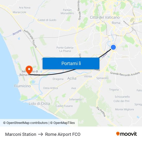 Marconi Station to Rome Airport FCO map