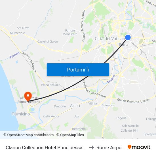 Clarion Collection Hotel Principessa Isabella Rome to Rome Airport FCO map