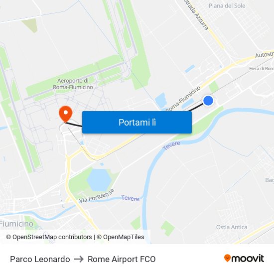 Parco Leonardo to Rome Airport FCO map