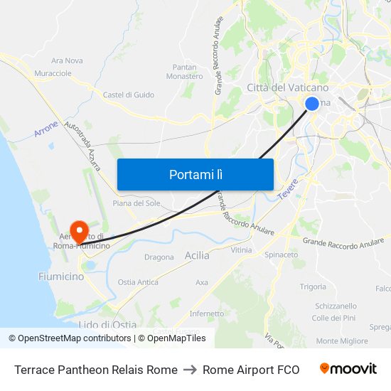 Terrace Pantheon Relais Rome to Rome Airport FCO map