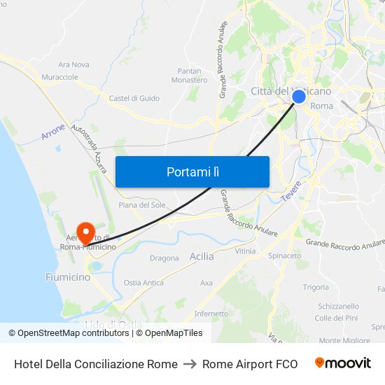 Hotel Della Conciliazione Rome to Rome Airport FCO map