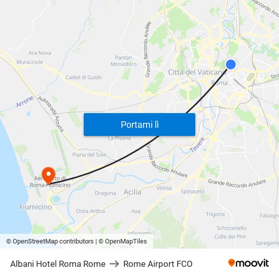 Albani Hotel Roma Rome to Rome Airport FCO map