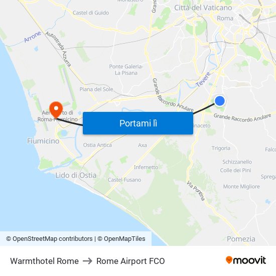 Warmthotel Rome to Rome Airport FCO map