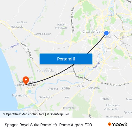 Spagna Royal Suite Rome to Rome Airport FCO map