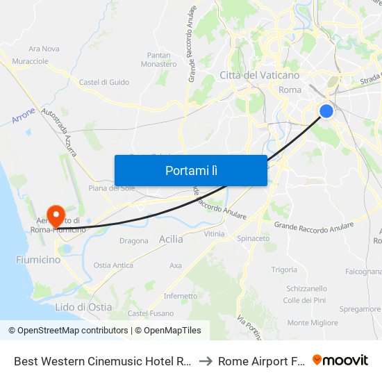 Best Western Cinemusic Hotel Rome to Rome Airport FCO map