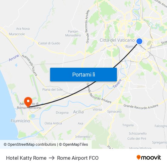 Hotel Katty Rome to Rome Airport FCO map