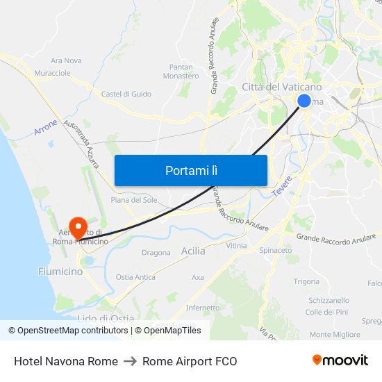 Hotel Navona Rome to Rome Airport FCO map