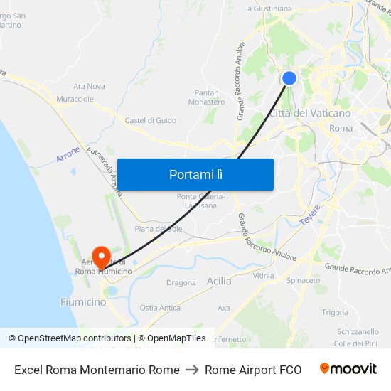 Excel Roma Montemario Rome to Rome Airport FCO map