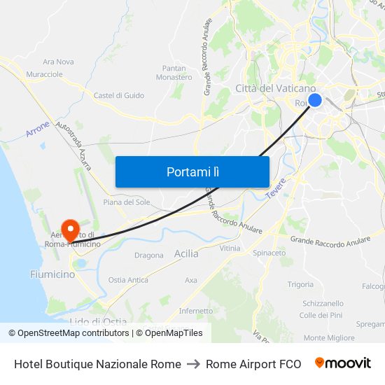 Hotel Boutique Nazionale Rome to Rome Airport FCO map