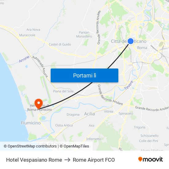 Hotel Vespasiano Rome to Rome Airport FCO map