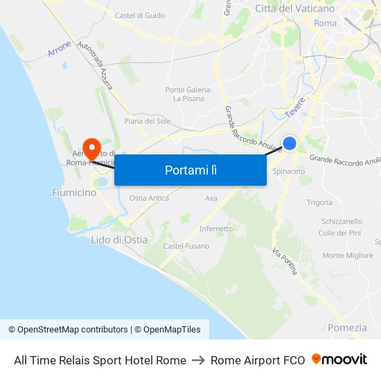 All Time Relais Sport Hotel Rome to Rome Airport FCO map