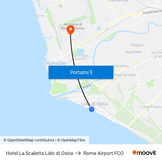 Hotel La Scaletta Lido di Ostia to Rome Airport FCO map