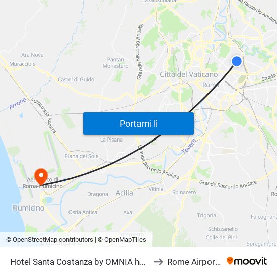 Hotel Santa Costanza by OMNIA hotels Rome to Rome Airport FCO map