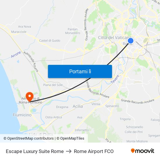 Escape Luxury Suite Rome to Rome Airport FCO map