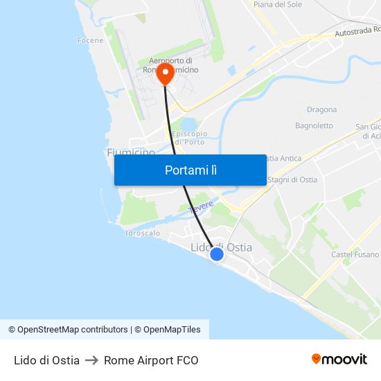 Lido di Ostia to Rome Airport FCO map