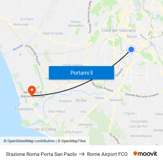 Stazione Roma Porta San Paolo to Rome Airport FCO map