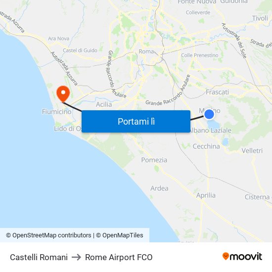 Castelli Romani to Rome Airport FCO map