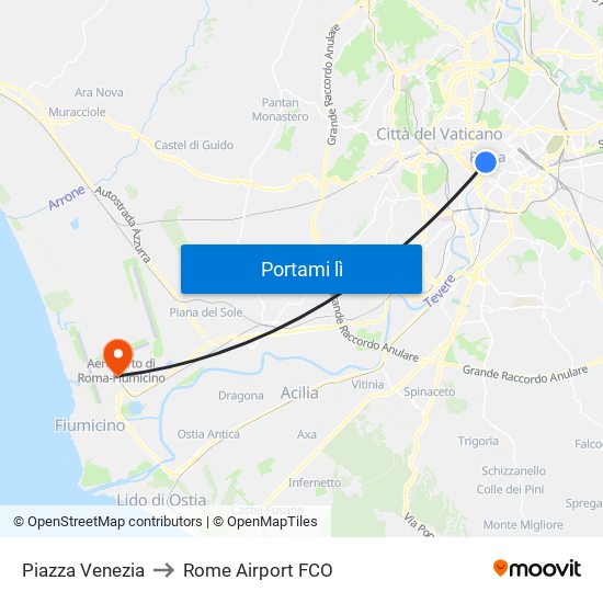 Piazza Venezia to Rome Airport FCO map