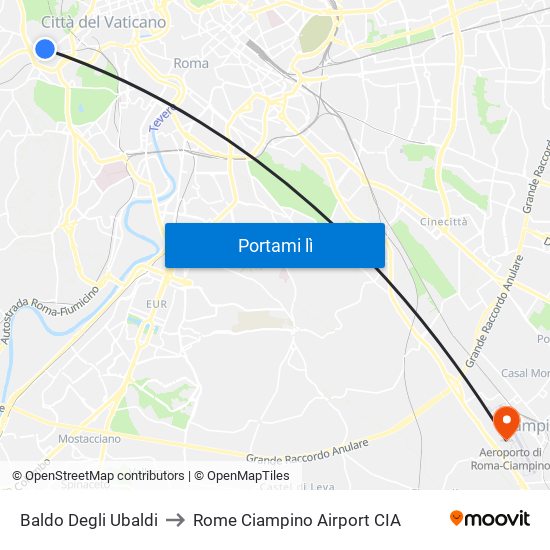 Baldo Degli Ubaldi to Rome Ciampino Airport CIA map