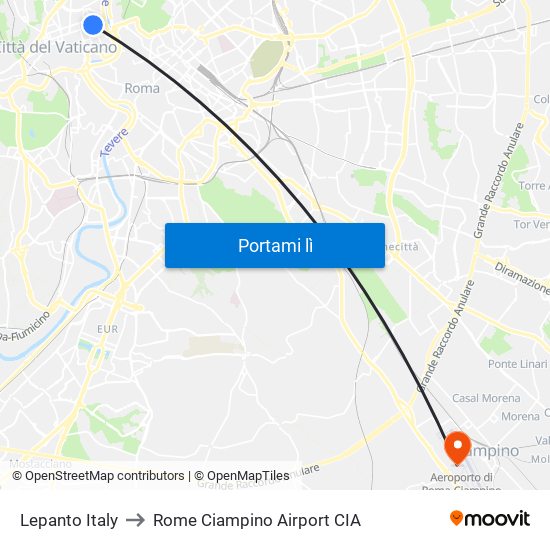 Lepanto Italy to Rome Ciampino Airport CIA map