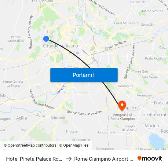 Hotel Pineta Palace Rome to Rome Ciampino Airport CIA map