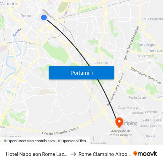 Hotel Napoleon Rome Lazio Italy to Rome Ciampino Airport CIA map