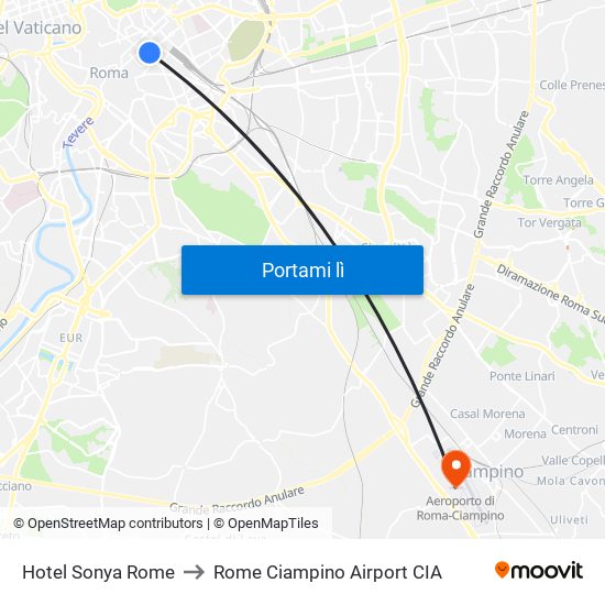Hotel Sonya Rome to Rome Ciampino Airport CIA map