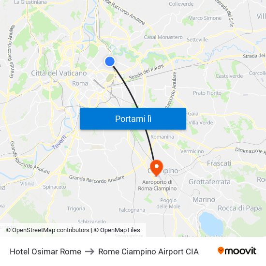 Hotel Osimar Rome to Rome Ciampino Airport CIA map
