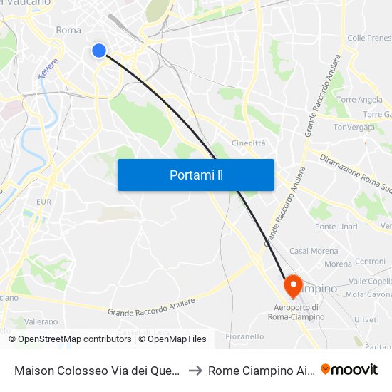 Maison Colosseo Via dei Querceti 24 Rome to Rome Ciampino Airport CIA map