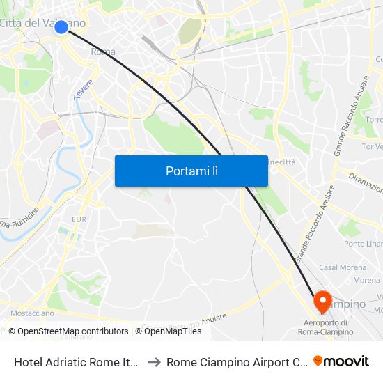 Hotel Adriatic Rome Italy to Rome Ciampino Airport CIA map