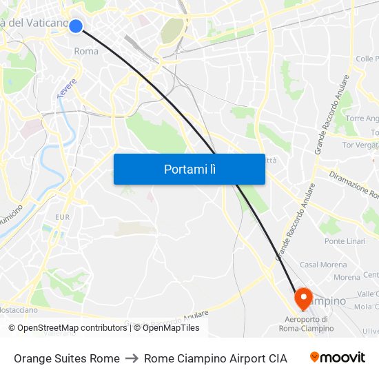 Orange Suites Rome to Rome Ciampino Airport CIA map