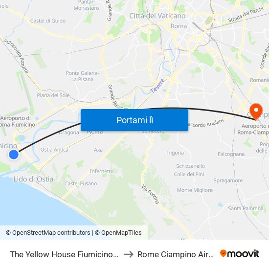 The Yellow House Fiumicino Lazio Italy to Rome Ciampino Airport CIA map