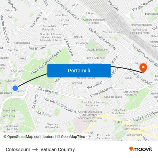 Colosseum to Vatican Country map