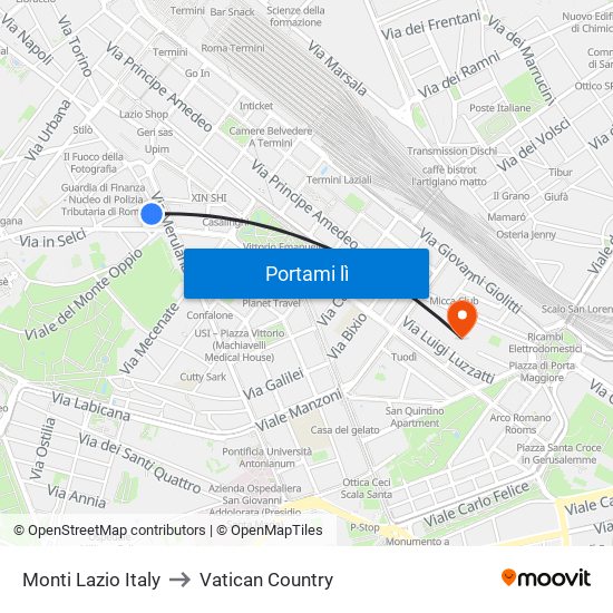 Monti Lazio Italy to Vatican Country map