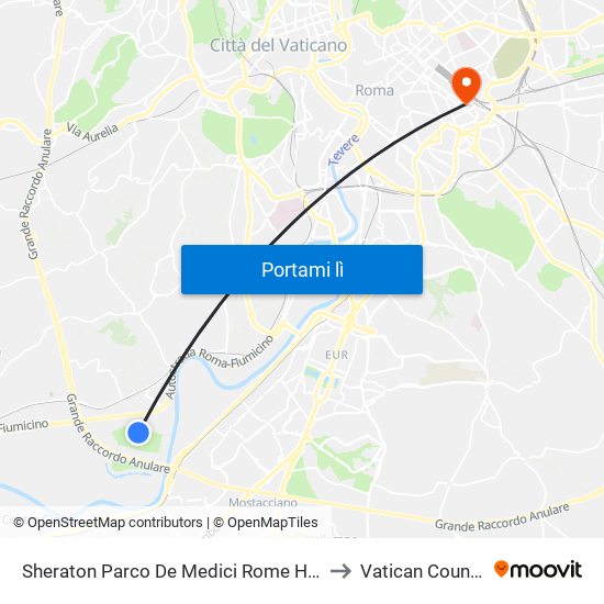 Sheraton Parco De Medici Rome Hotel to Vatican Country map